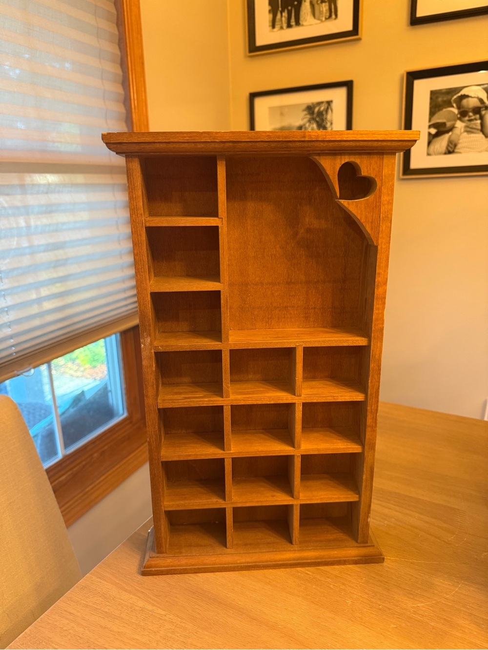 Vintage wooden heart trinket shelf with 16 slots -cottage core decor